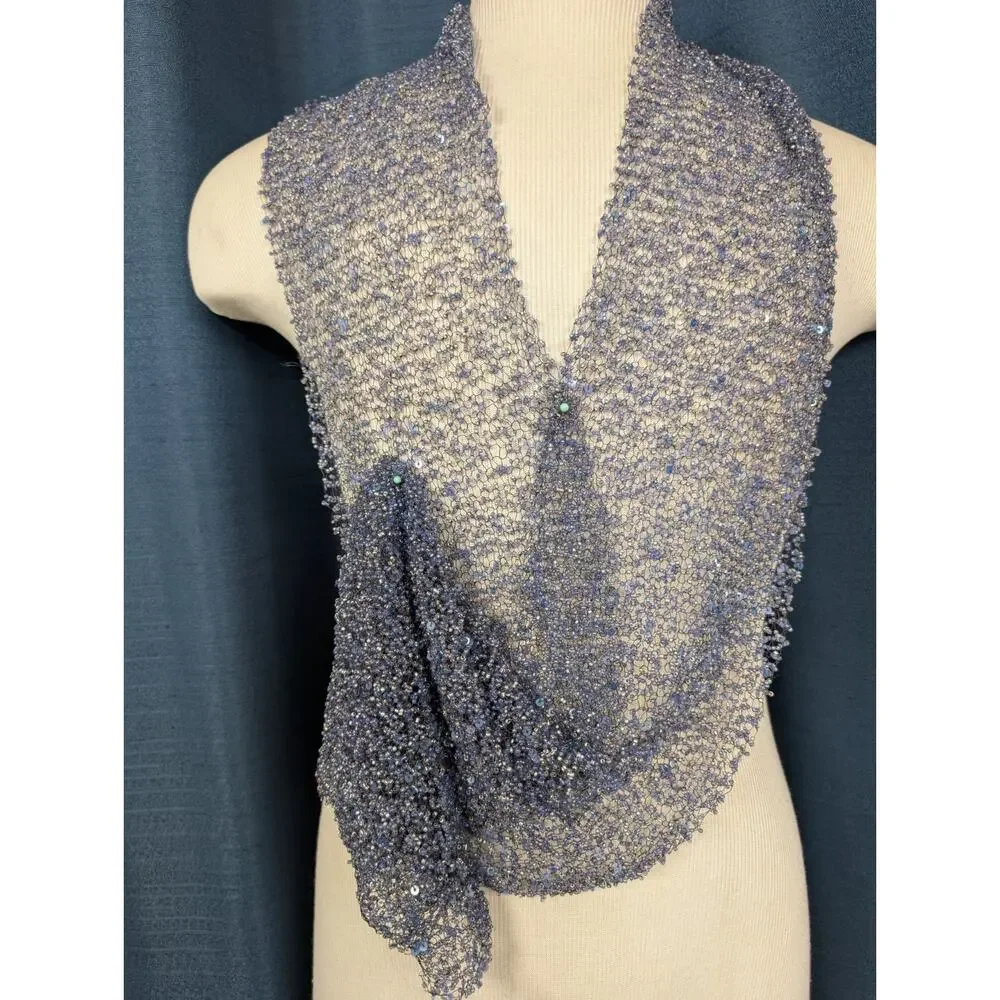 Renaissance‎ Chain Mail Blue Sequined Scarf European Weave 72 In X 8 In
